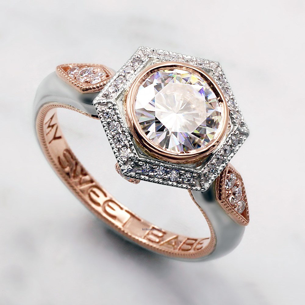 Two Tone Vintage Art Deco Engagement Ring